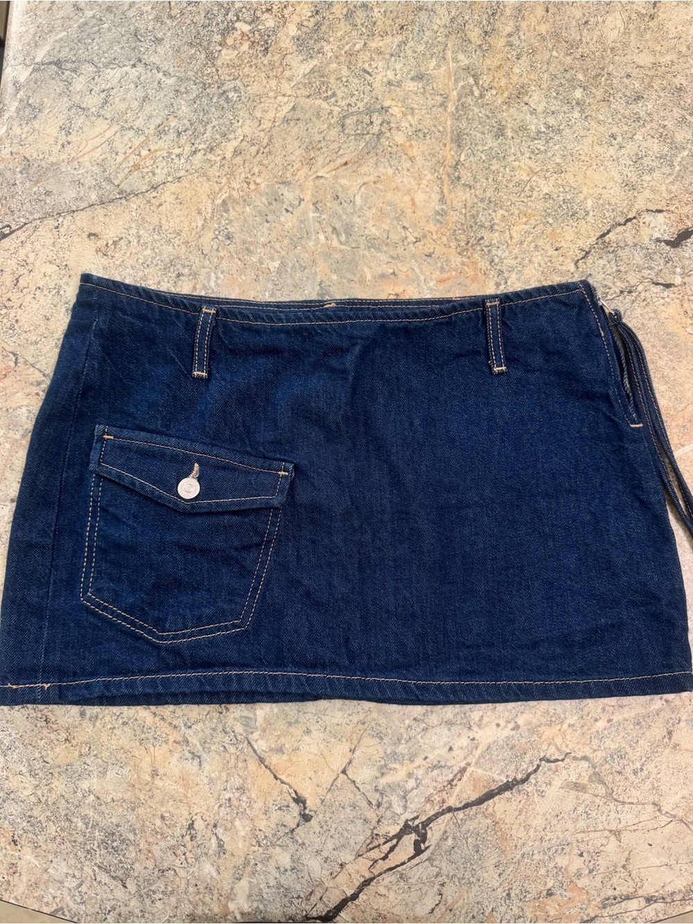 Zara Dark Blue Denim Mini Skirt with Pocket Detail
